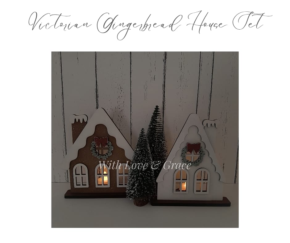 Victorian Gingerbread Houses with LED Candles Set of 2