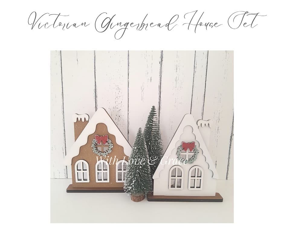 Victorian Gingerbread Houses with LED Candles Set of 2