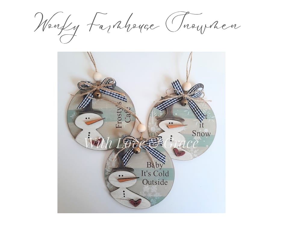 Rustic Farmhouse Snowman Ornament Bundle Set of 3