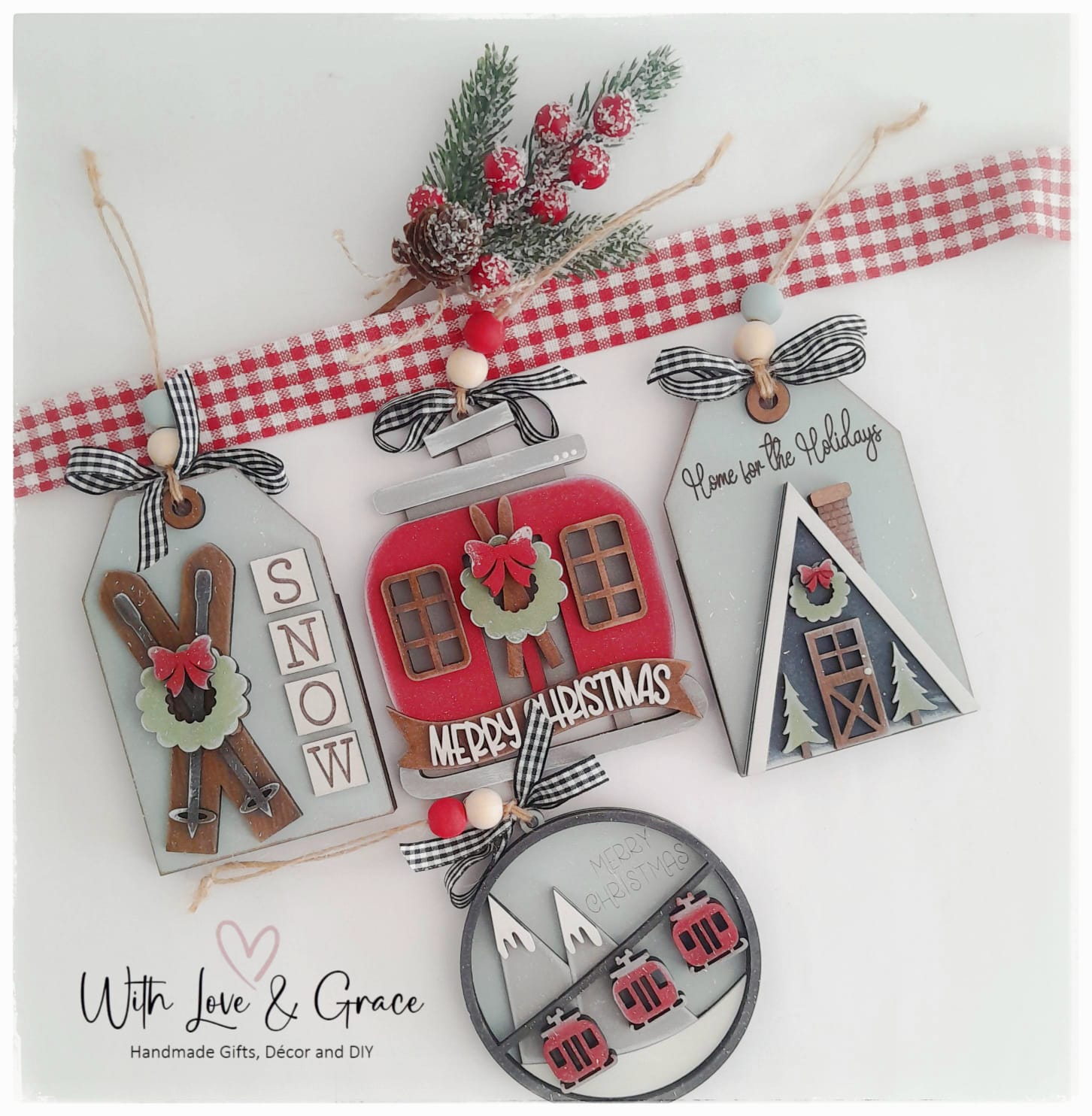 Mountain Ski-Lodge Ornament Bundle - DIY Kit (Set of 4)