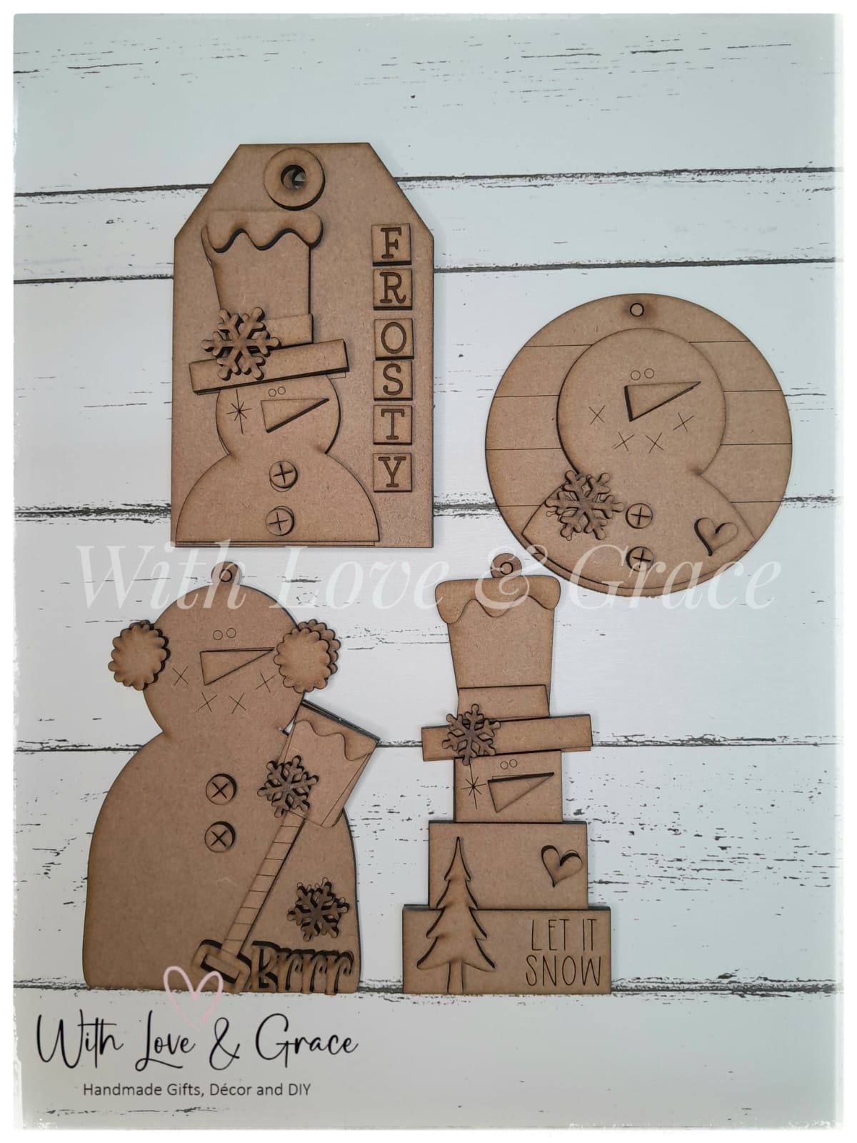 Prim Snowman Ornament Bundle - DIY Kit (Set of 4)