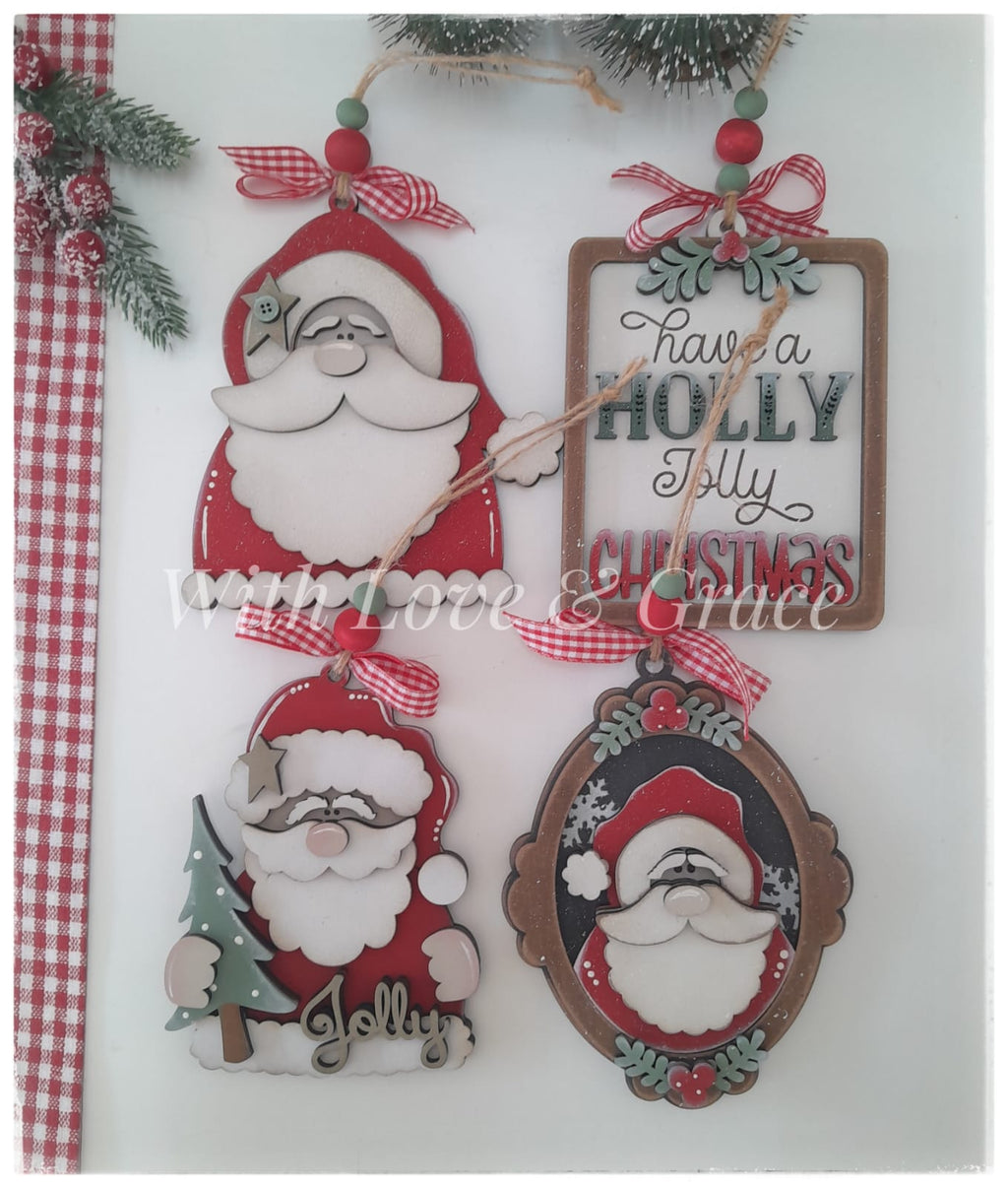 Santa Claus Ornament Bundle - Painted (Set of 4)